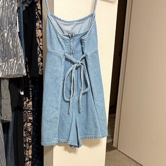 BDG Light Blue Denim Romper with Spaghetti Straps - Picture 3 of 3